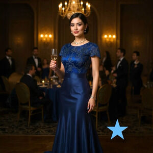 Catherine Deane Womens Blue Lace & Satin Formal Event Prom Gown Dress XXS 00 0